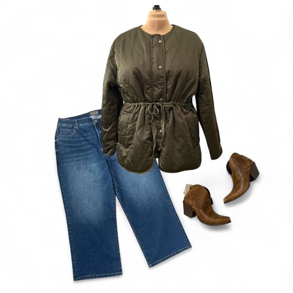 OAT New York Olive Green Quilted Satin Jacket, NWT! Size XL - Picture 2 of 11